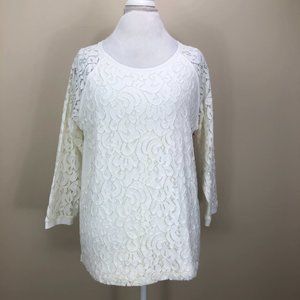RAFAELLA - NEW!  round neck 3/4 sleeve lace top -SZ L